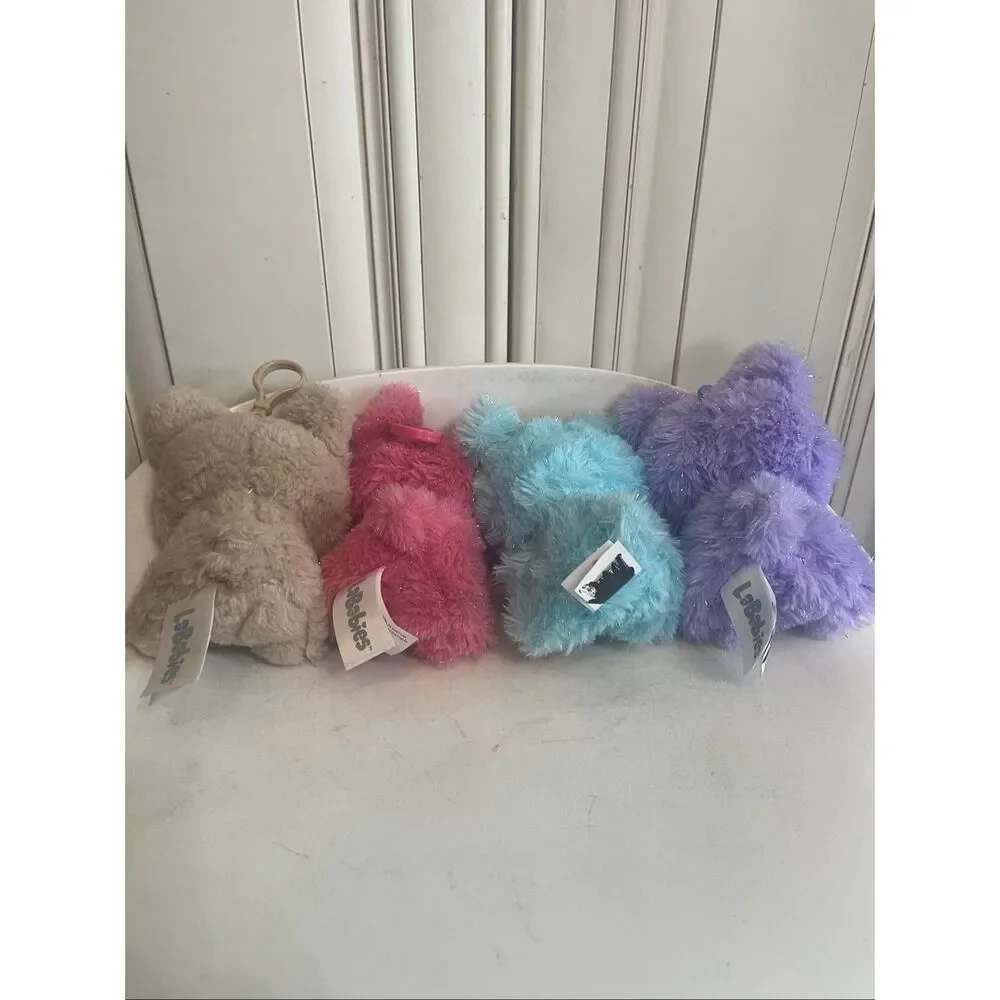 NWOT La Babies Sparkle Monster Plush Clip-On Glitter Keychain Toy Set of 4